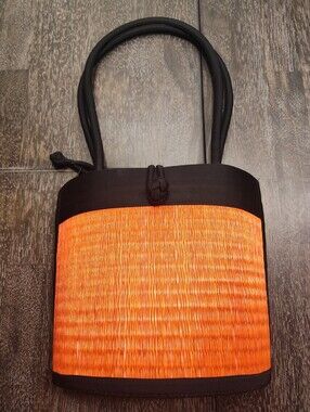 BASKETS OF CAMBODIA Orange Woven Straw Bag Hand Crafted